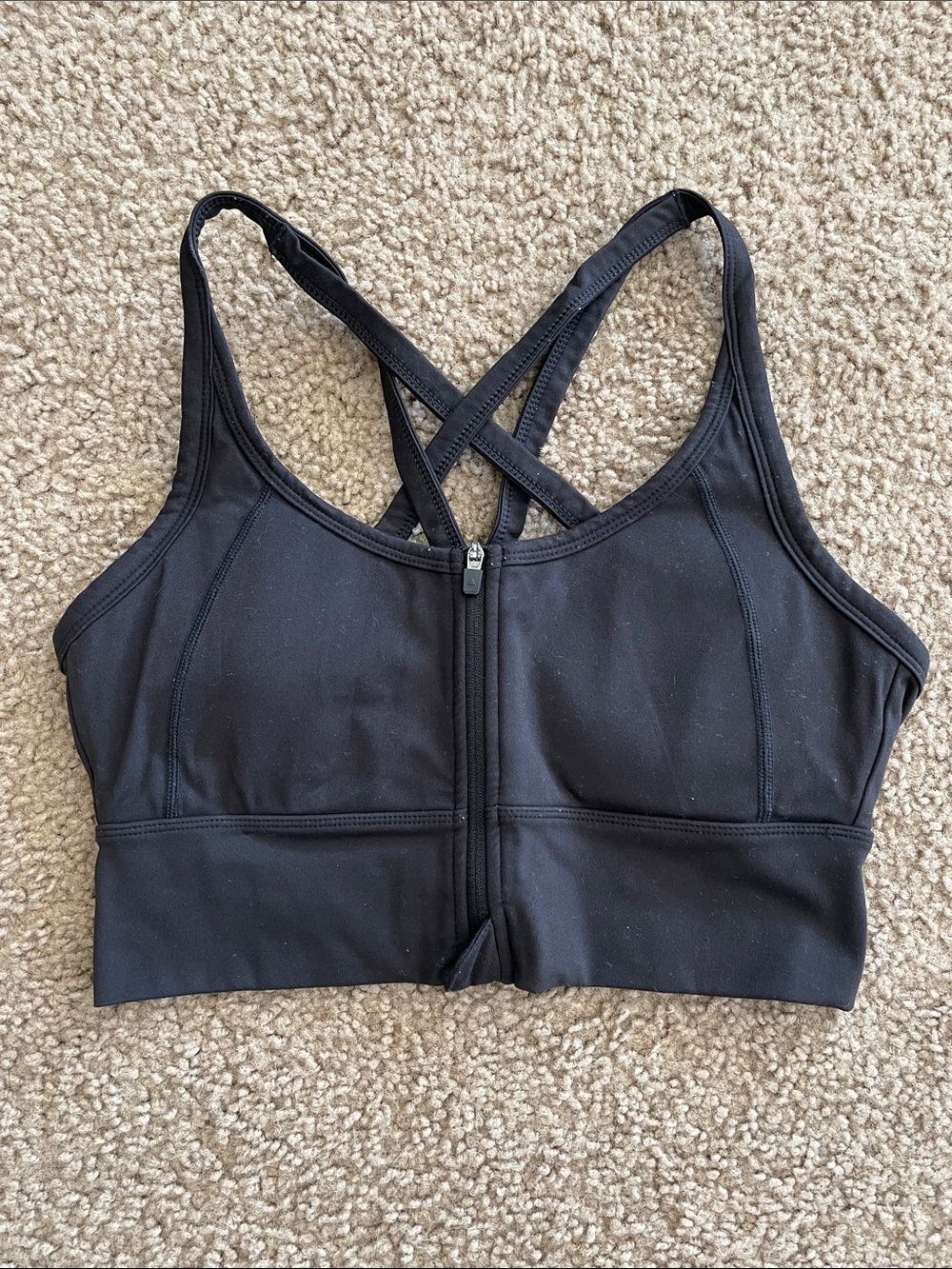 Balance Athletica Black Front-Zip Crisscross Sports Bra